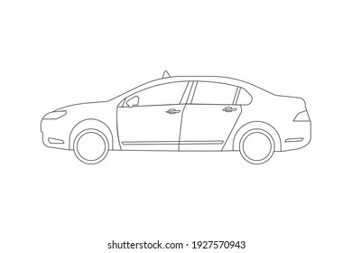 Taxi-Fahrzeug in der Linie. Moderne Vektorgrafik im Flachstil. Vorlage für soziale Medien.