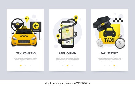 Taxi vertical banners set with company and service symbols realistic isolated vector illustration