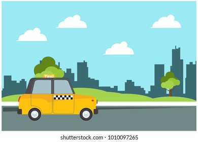 taxi waiting for passengers in the park, vector illustration