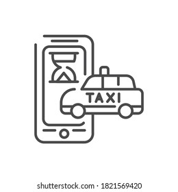 Taxi waiting time black line icon. Online mobile application order taxi service. Pictogram for web, mobile app, promo. UI UX design element