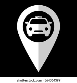 taxi - white vector icon;  map pointer
