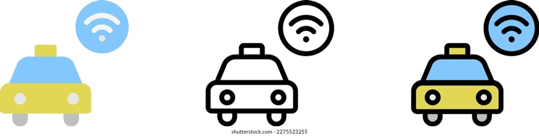 Taxi, wifi vector icon in different styles. Line, color, filled outline
