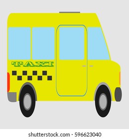 Taxi. Yellow bus. Bus taxi.  Flat design, vector illustration, vector.