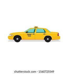 Taxi yellow car cab. Flat vector illustration on white background, in cartoon style.10 eps.