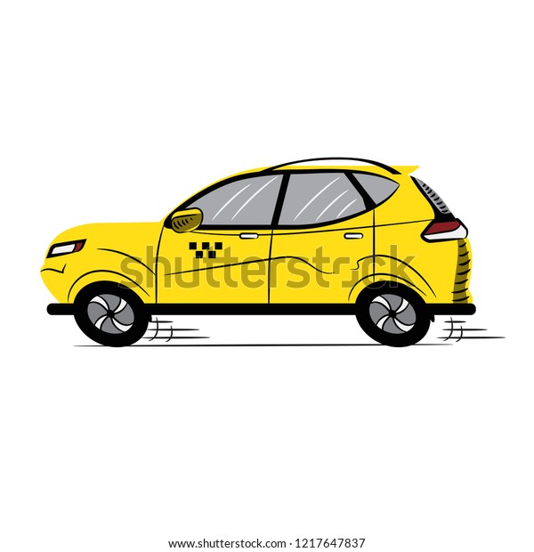 Taxi. Yellow Car.\
Icon. Sketch. Symbol. Sign. Stock Vector Illustration. Transparent.\
White Isolated. Print