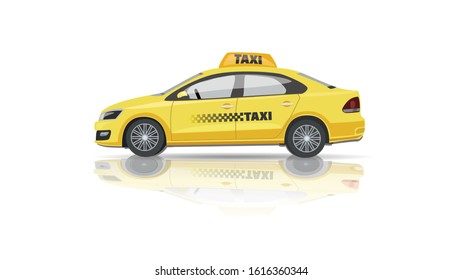 Taxi. Yellow car. Taxi order concept. Vector flat illustration isolated on white background. Design element for label and poster.