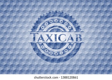 Taxicab blue emblem with geometric pattern background. Vector Illustration. Detailed.