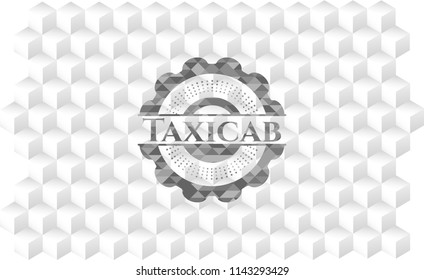 Taxicab retro style grey emblem with geometric cube white background