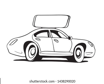 Taxicab side view, stylized graphic style.