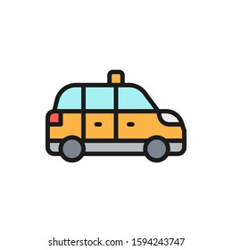 Taxicab, taxi, cab flat color line icon. Isolated on white background