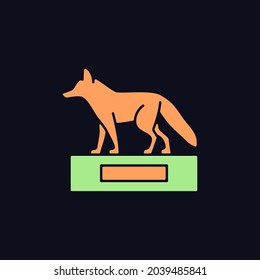 Taxidermy RGB color icon for dark theme. Preserving and stuffing wild dead animals. Animal body display. Isolated vector illustration on night mode background. Simple filled line drawing on black