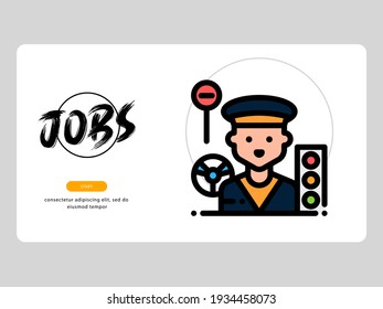 The taxi-driver avatar on an professions-themed white background is perfect for learning materials and visual illustration on digital products