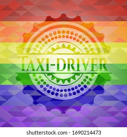 Taxi-driver on mosaic background with the colors of the LGBT flag