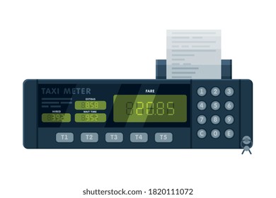 Taximeter Device, Calculating Equipment for Passenger Fare in Taxi Car, Electronic Measurement Appliance with Buttons and Price on Screen Vector Illustration