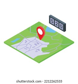 Taximeter map icon isometric vector. Taxi monitor. Driver cab