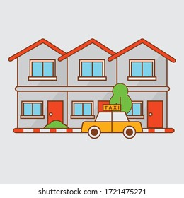 Taxis Parked Along the Edge of The City Vector Illustration