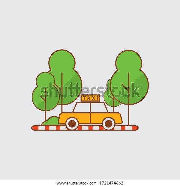 Taxis Are Parked on The Side of The Park\
Vector Illustration