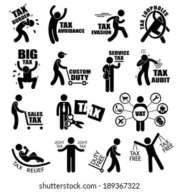 Taxpayer Income Tax Concept Stick Figure Pictogram Icon Cliparts
