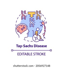 Tay Sachs Disease Concept Icon. Problem With Nerve Cells. Inherited Illness. Genetic Disorder Idea Thin Line Illustration. Vector Isolated Outline RGB Color Drawing. Editable Stroke