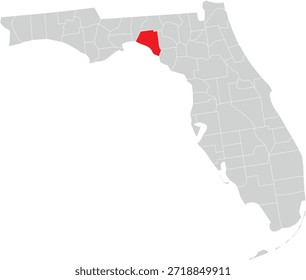 Taylor County on the Map of Florida State Editable Vector
