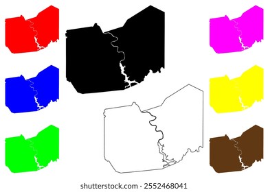 Taylor County, Estado da Virgínia Ocidental (EUA, Estados Unidos da América, EUA, EUA) mapa ilustração vetorial, esboço de rabisco Mapa de Taylor