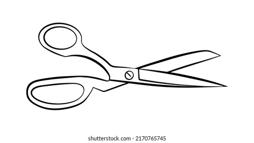 Taylor scissors outline icon isolated graphic shape, simple doodle linear logo, cutting  emblem sign.