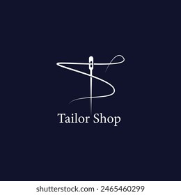 Taylor shop logo with needle and thread concept letter TS shaped. Vector illustration 