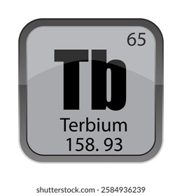 Tb 65 symbol. Terbium 158.93 label. Chemical element sign. Vector periodic box.