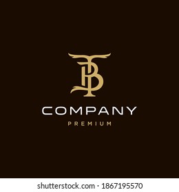TB BT T B elegant gold classic logotype design vector, vintage wing T and B letter logo
