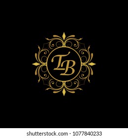 TB Initial logo. Ornament ampersand monogram golden logo black background