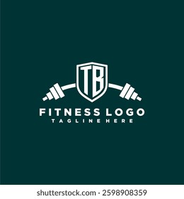 TB initial monogram for fitnes or gym logo with creative shield and barbell design