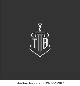 TB initial monogram law firm with sword and pillar logo design
