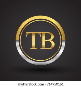 TB Letter logo in a circle, gold and silver colored. Vector design template elements for your business or company identity.