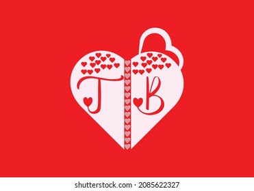 TB letter logo with love icon, valentines day design template