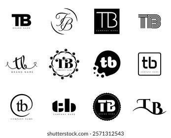 TB logo company template. Letter t and b logotype. Set different classic serif lettering and modern bold text with design elements. Initial font typography. Collection trendy business identity.