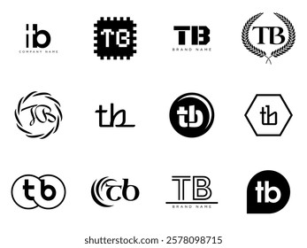 TB logo company template. Letter t and b logotype. Set different classic serif lettering and modern bold text with design elements. Initial font typography. Collection trendy business identity.