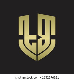 TB Logo monogram with emblem shield shape design isolated gold colors on black background