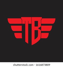 TB Logo monogram with emblem and wings element design template on red colors
