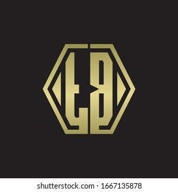 TB Logo monogram with hexagon line rounded design template with gold colors