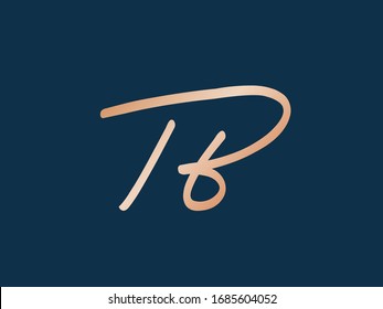 TB monogram logo.Typographic icon with calligraphic script letter t and letter b.Lettering icon.Alphabet initials isolated on dark blue background.Signature style sign characters for company brand.