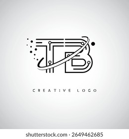 Logotipo do Monograma da Órbita TB - Marca de Letra Mínima Futurista com Linha de Arte Circular, Pontos Inspirados na Tecnologia e Conceito de Movimento Espacial para Identidade de Marca Moderna