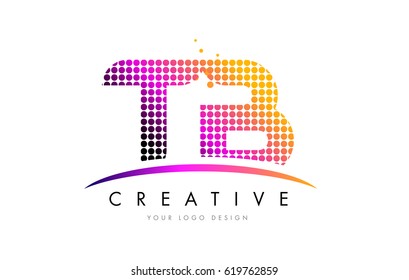 TB T B Dots Letter Logo Design with Magenta Bubble Circles and Swoosh