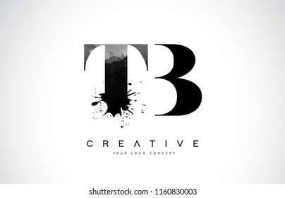 TB T B Letter Logo Design with Black Ink Watercolor Splash Spill Vector Illustration.