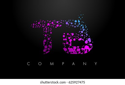 TB T B Letter Logo with Purple Blue Particles and Bubble Dots Design Vector.