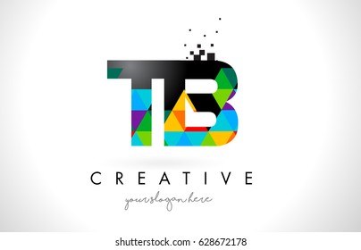 TB T B Letter Logo with Colorful Vivid Triangles Texture Design Vector Illustration.