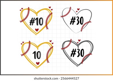 T-Ball Heart shape clipart design with number, Baseball Clipart