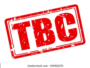 TBC red stamp text on white