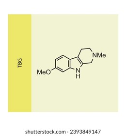 TBG molecular structure, skeletal formula diagram on yellow background. Scientific EPS10 vector illustration. svg
