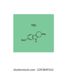 TBG molecular structure, skeletal formula diagram on blue background. Scientific EPS10 vector illustration. svg