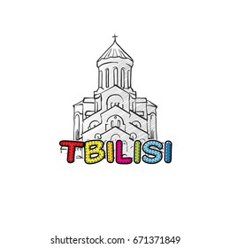 Tbilisi beautiful sketched icon, famous hand-drawn landmark, city name lettering, vector illustration